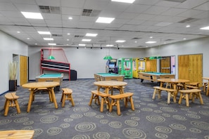 Desk, laptop workspace, blackout curtains, iron/ironing board