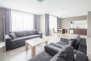 Apartment, 1 Bedroom (Optima) | Living area | LED TV - Apartment Complex Comfort (Minsk)