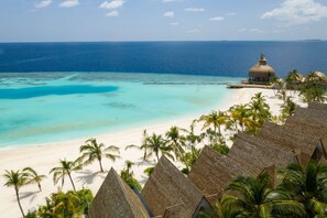 Private beach, white sand, free beach cabanas, sun loungers