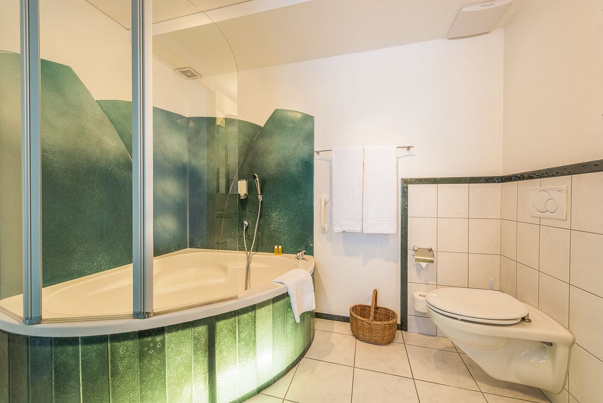 standard double room | bathroom | rainfall showerhead, hair dryer, bathrobes, slippers