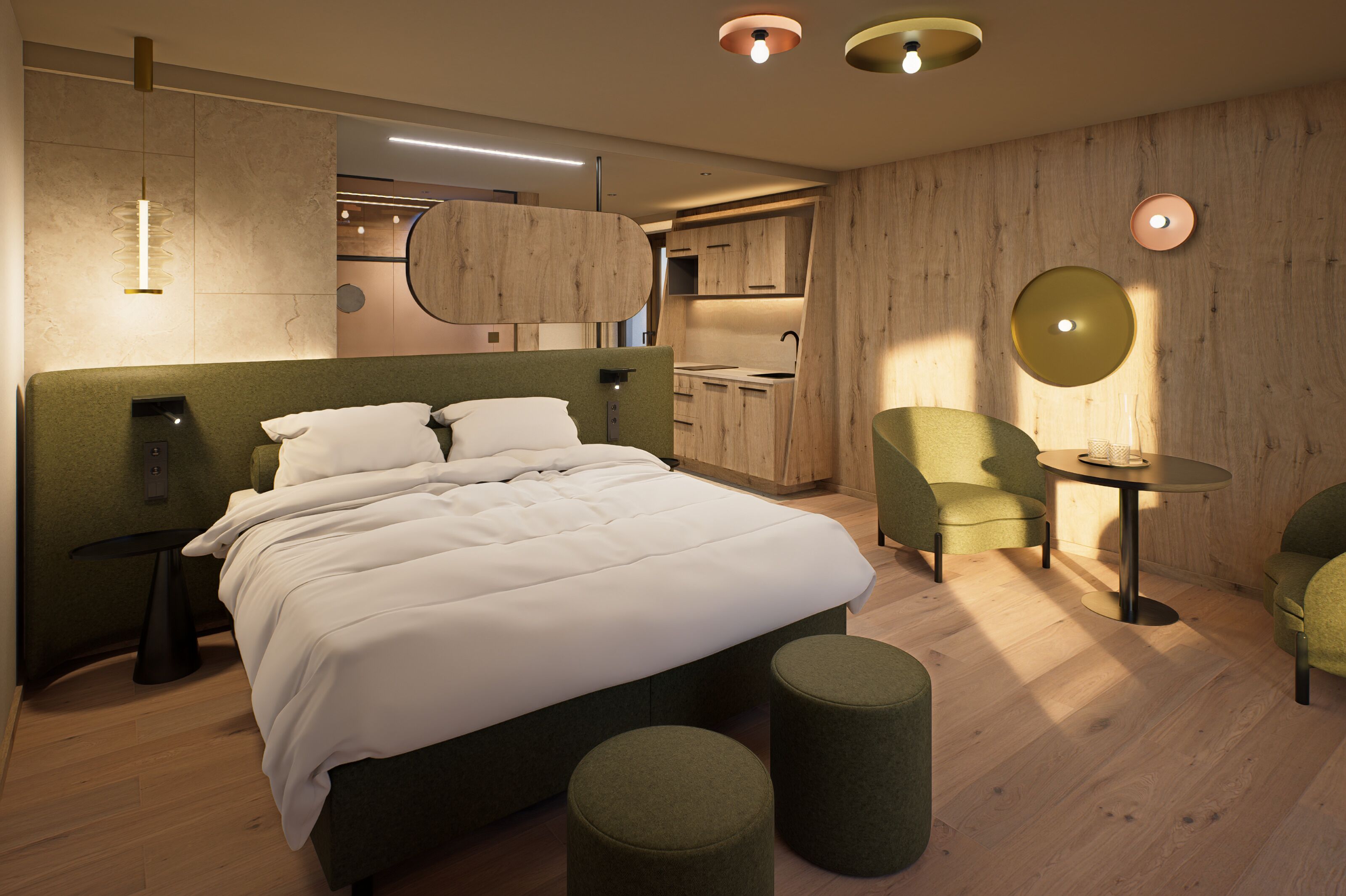 Ropa de cama hipoalergénica y caja de seguridad en la habitación 