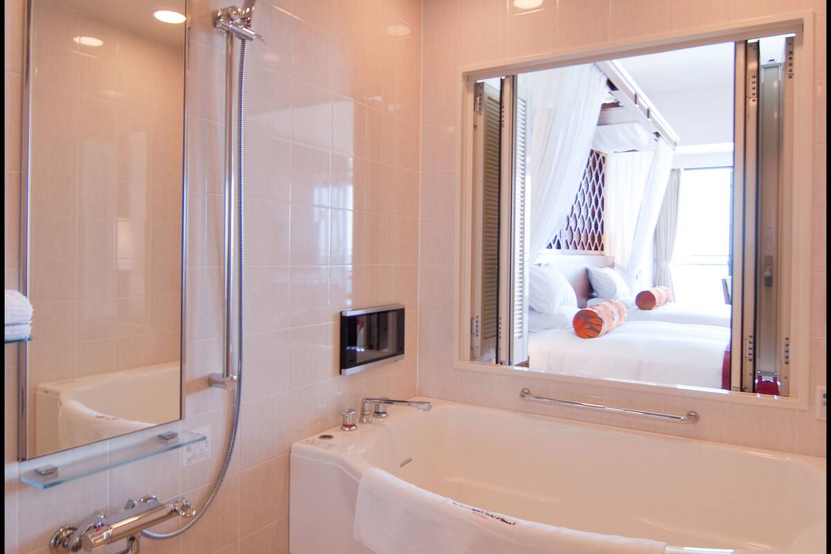 free toiletries, hair dryer, slippers, electronic bidet