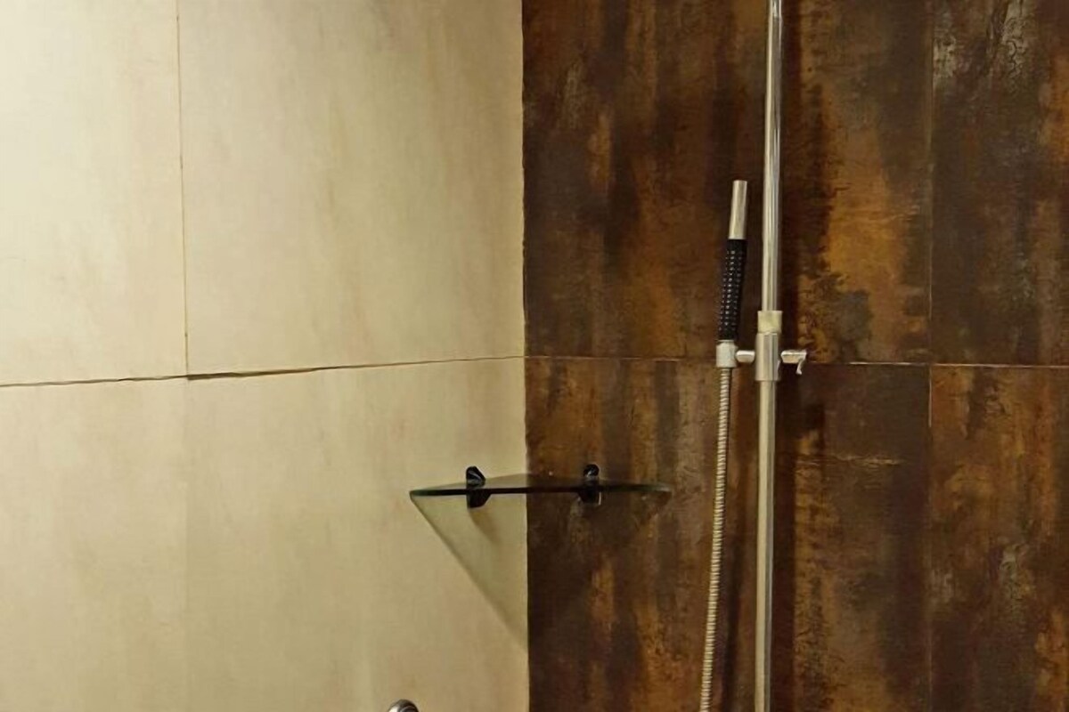 Shower, free toiletries, bidet, towels
