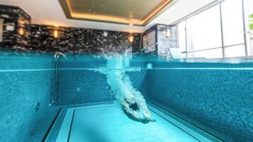 Indoor pool, seasonal outdoor pool, free pool cabanas, pool umbrellas