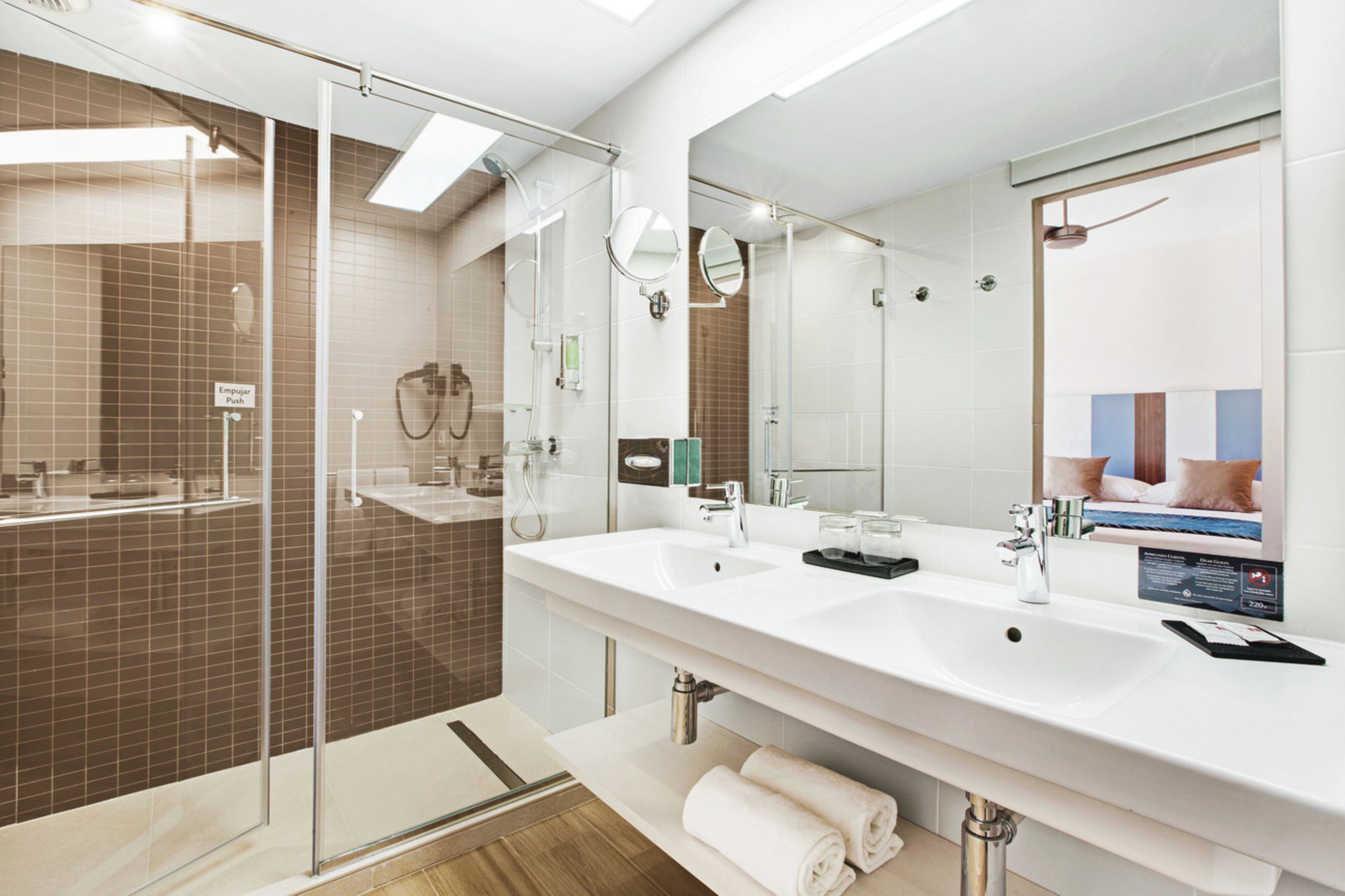 shower, eco-friendly toiletries, hair dryer, towels