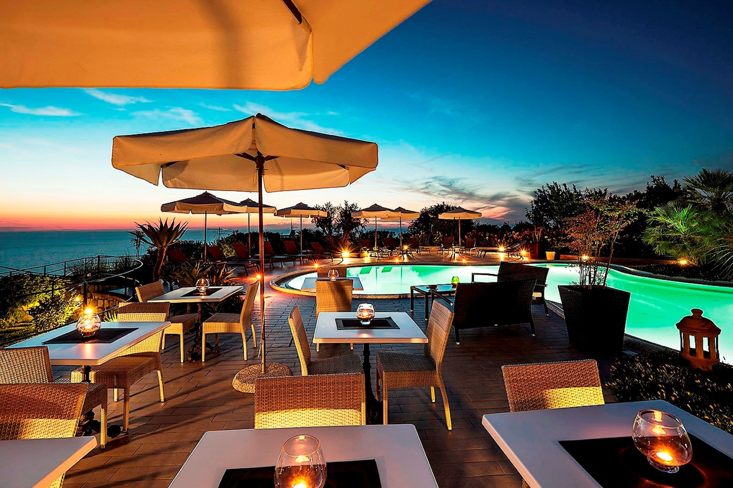 Outdoor pool, pool umbrellas, pool loungers