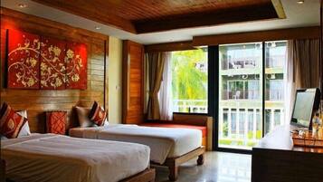 Deluxe Twin Room, Pool Access | In-room safe, desk, blackout drapes, cribs/infant beds
