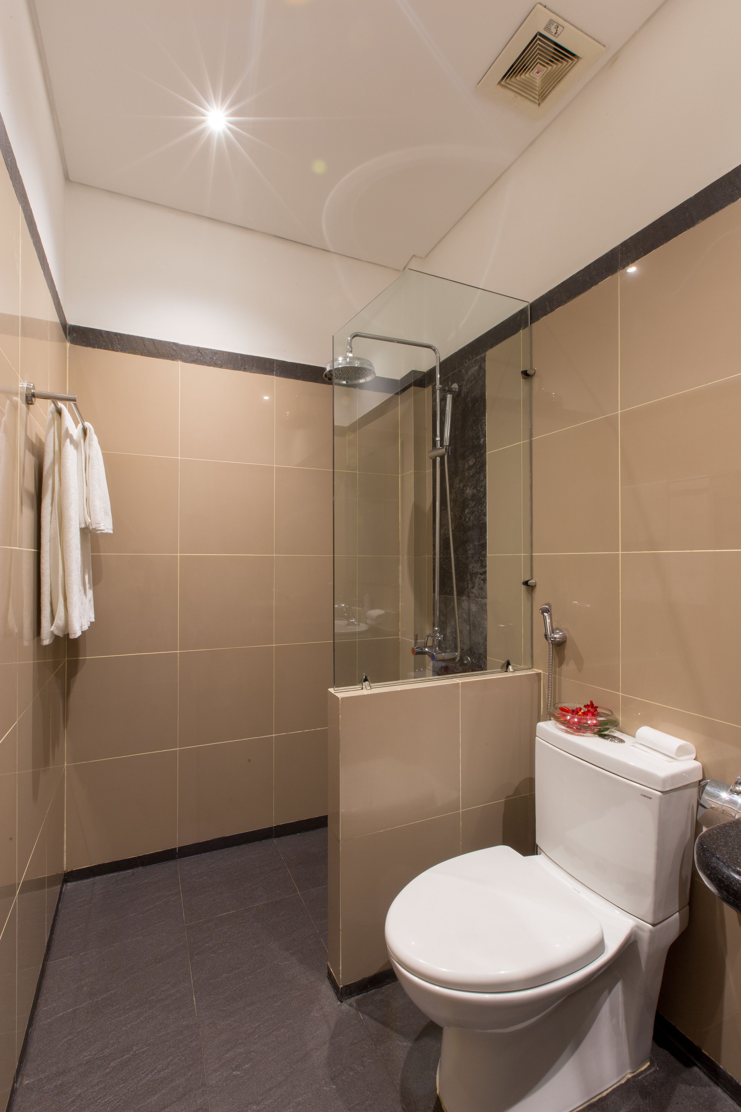 shower, free toiletries, hair dryer, bathrobes