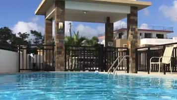 Outdoor pool, pool loungers