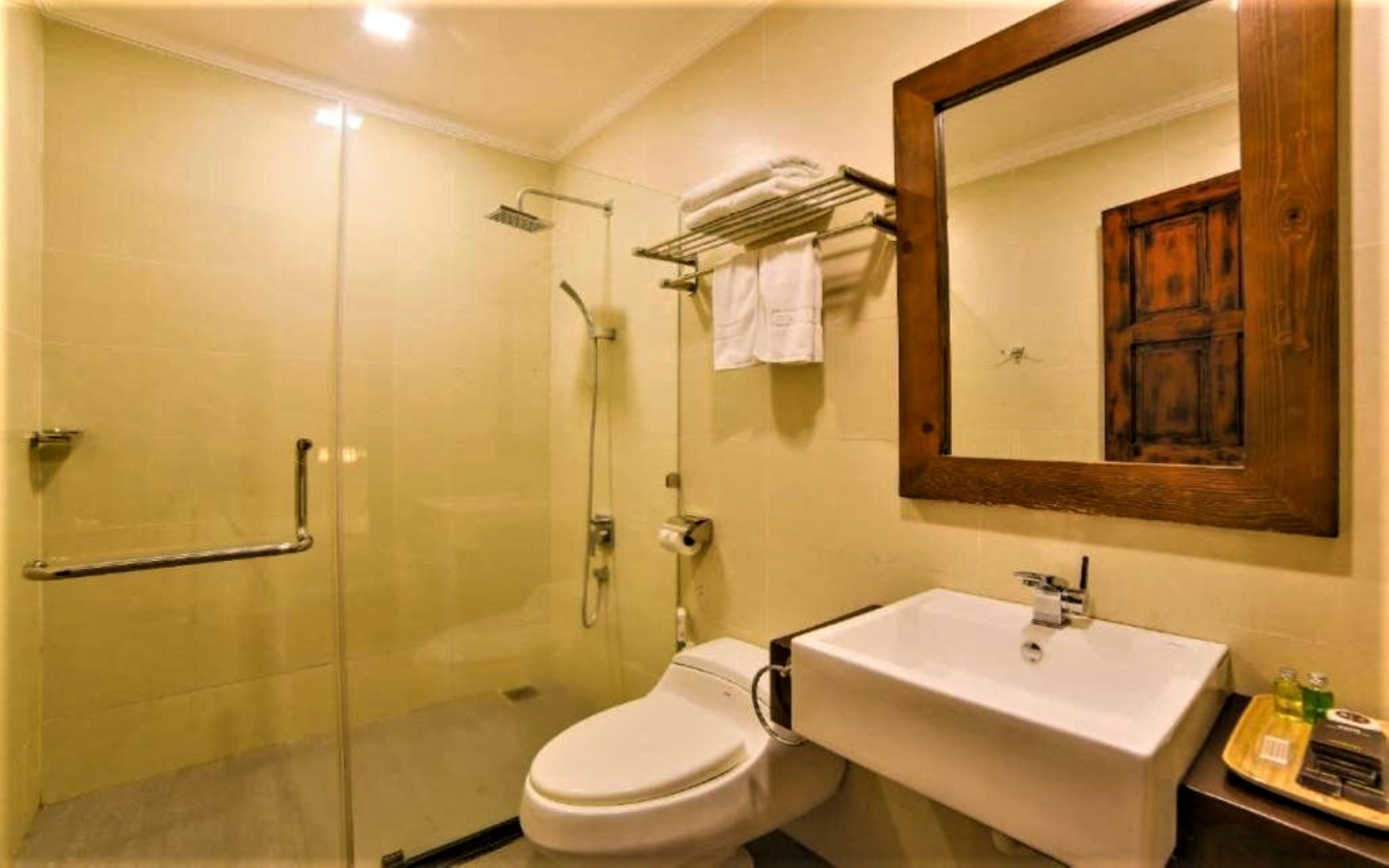 shower, free toiletries, hair dryer, slippers