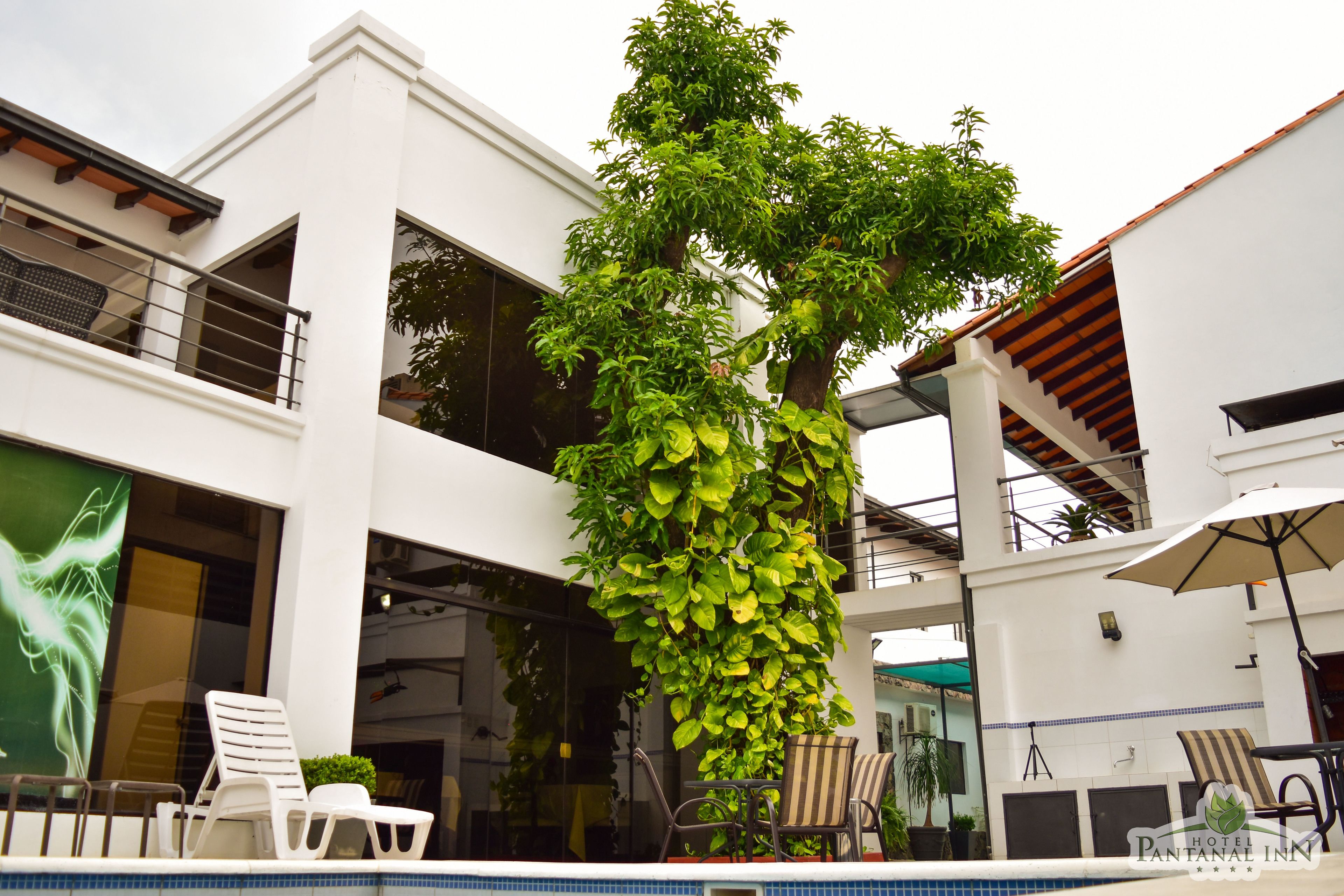 Outdoor pool, pool umbrellas