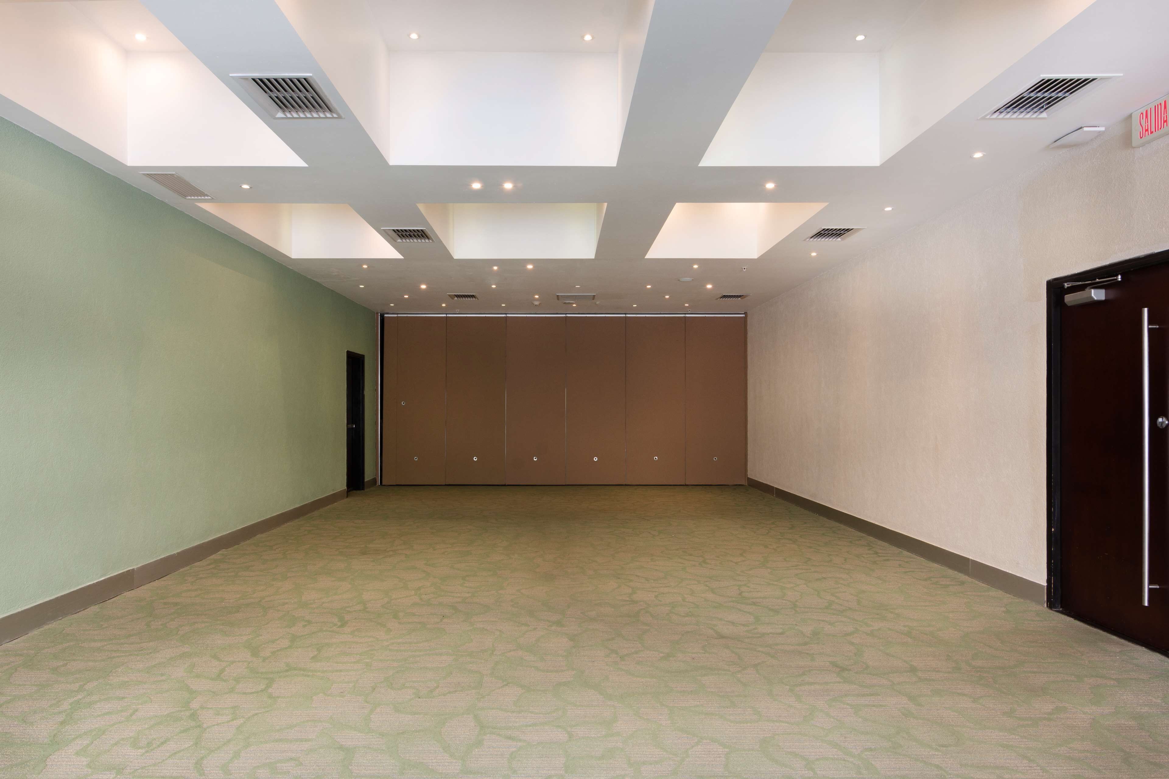 A spacious hallway with patterned carpet, recessed lighting, and a large wardrobe.