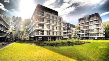 Stylish building with clean lines and large windows, offering ample natural light and expansive views.