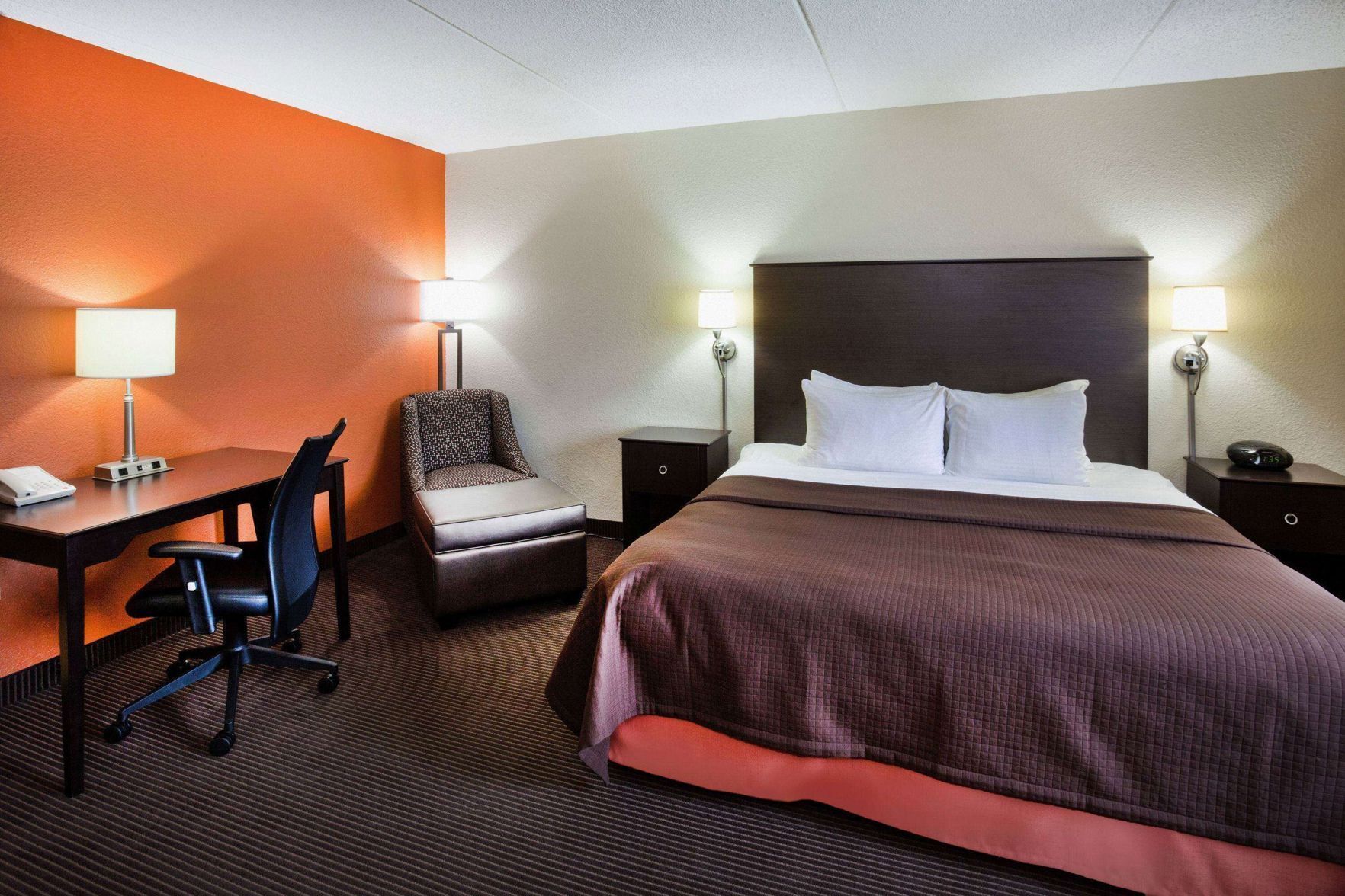 Premium bedding, desk, blackout curtains, soundproofing