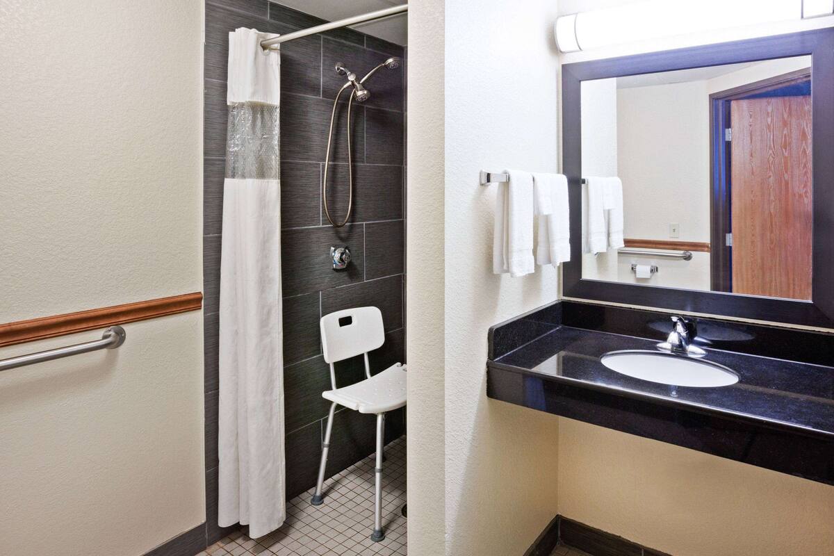 free toiletries, hair dryer, towels