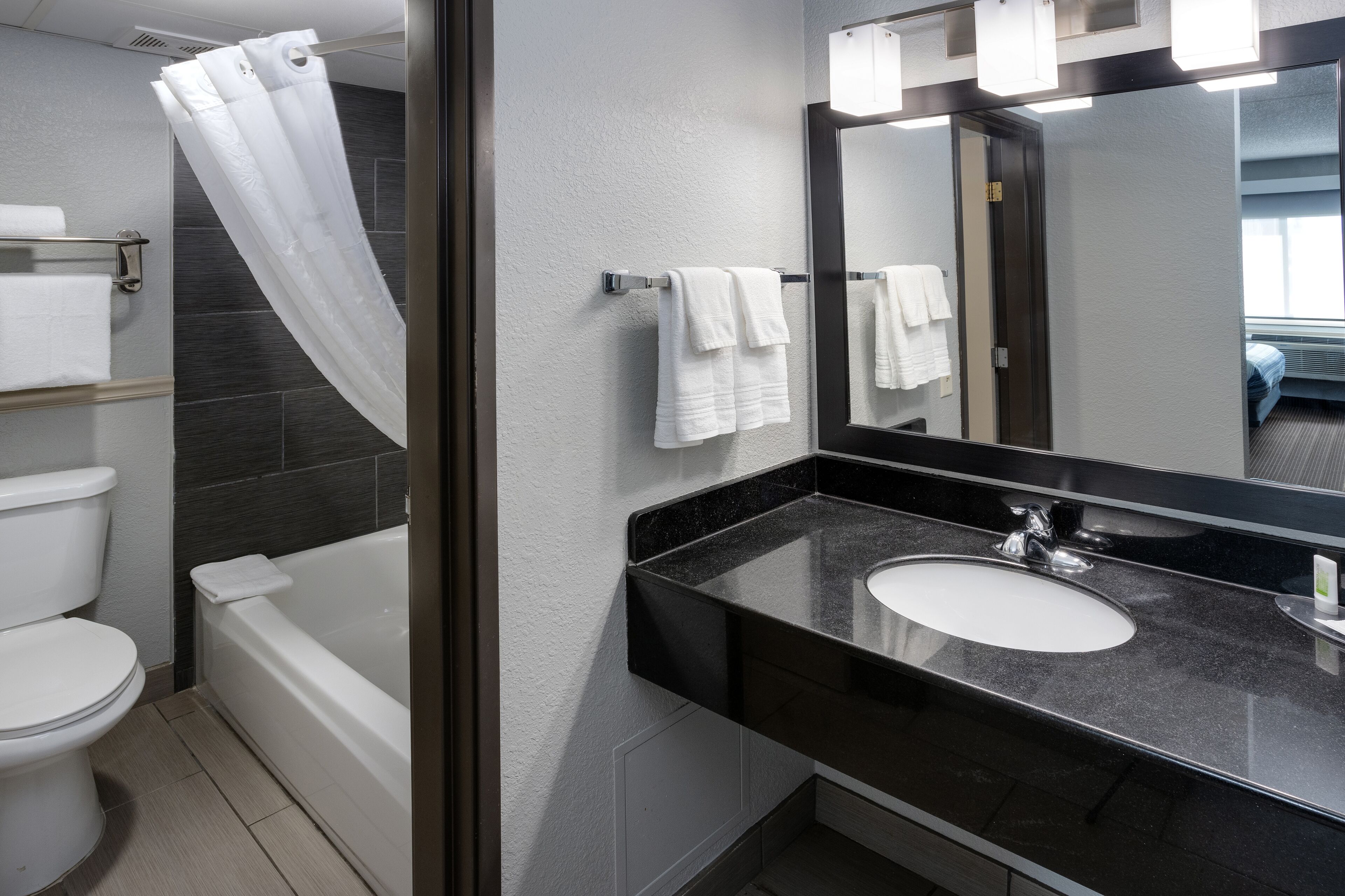 free toiletries, hair dryer, towels