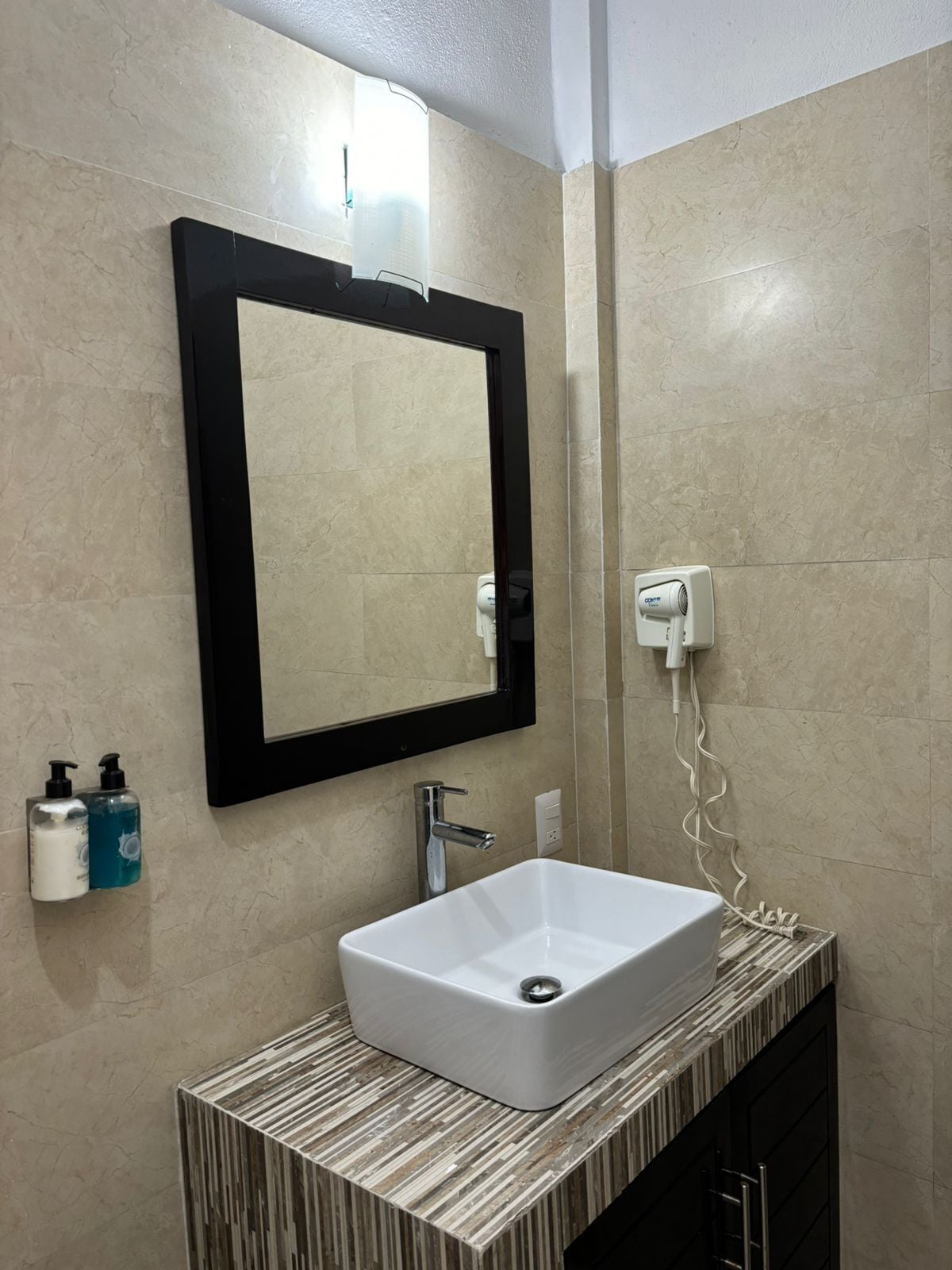 shower, rainfall showerhead, designer toiletries, hair dryer