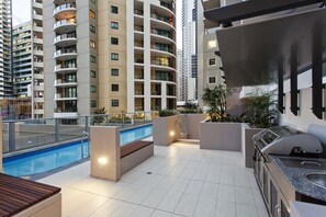 Outdoor pool, sun loungers