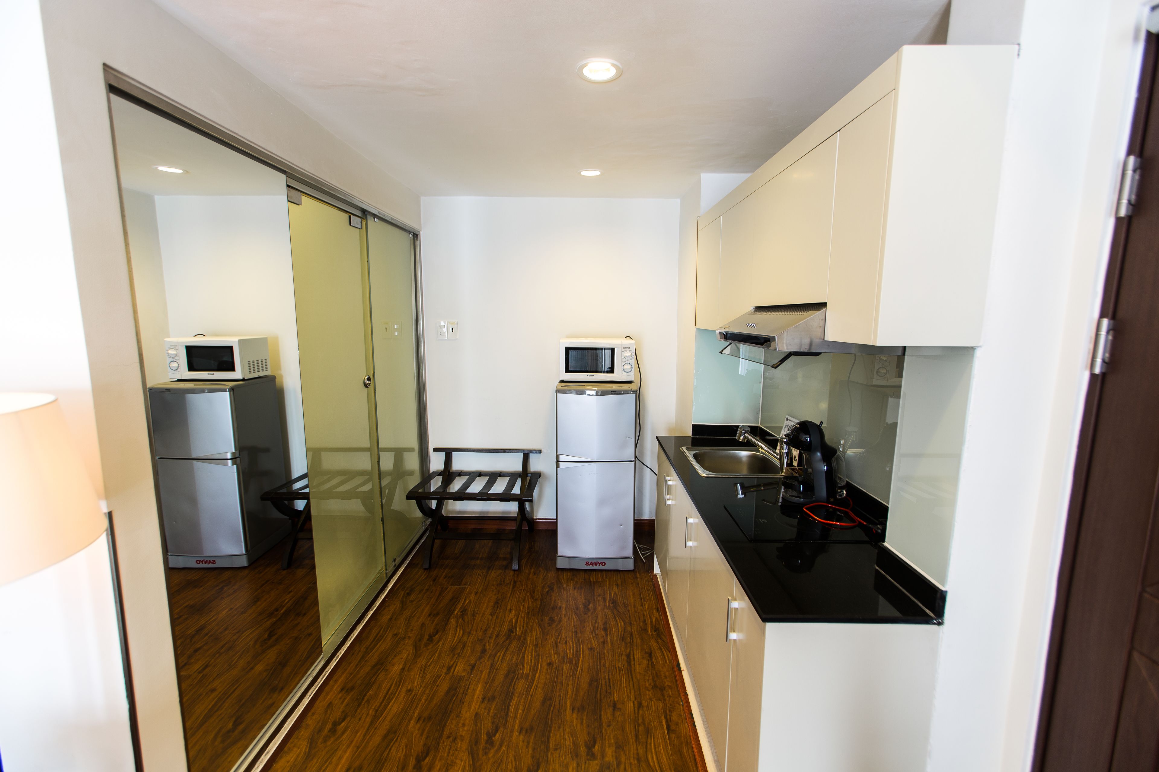 alcove suite | private kitchenette | mini-fridge, paper towels
