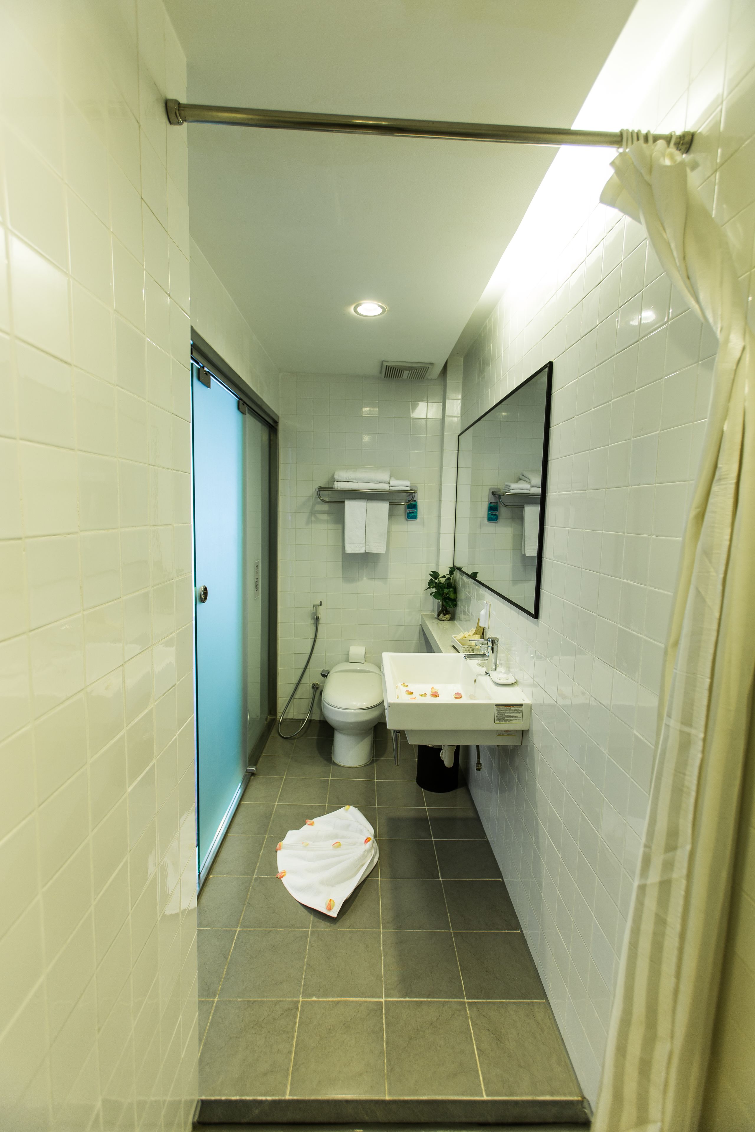 shower, rainfall showerhead, free toiletries, hair dryer