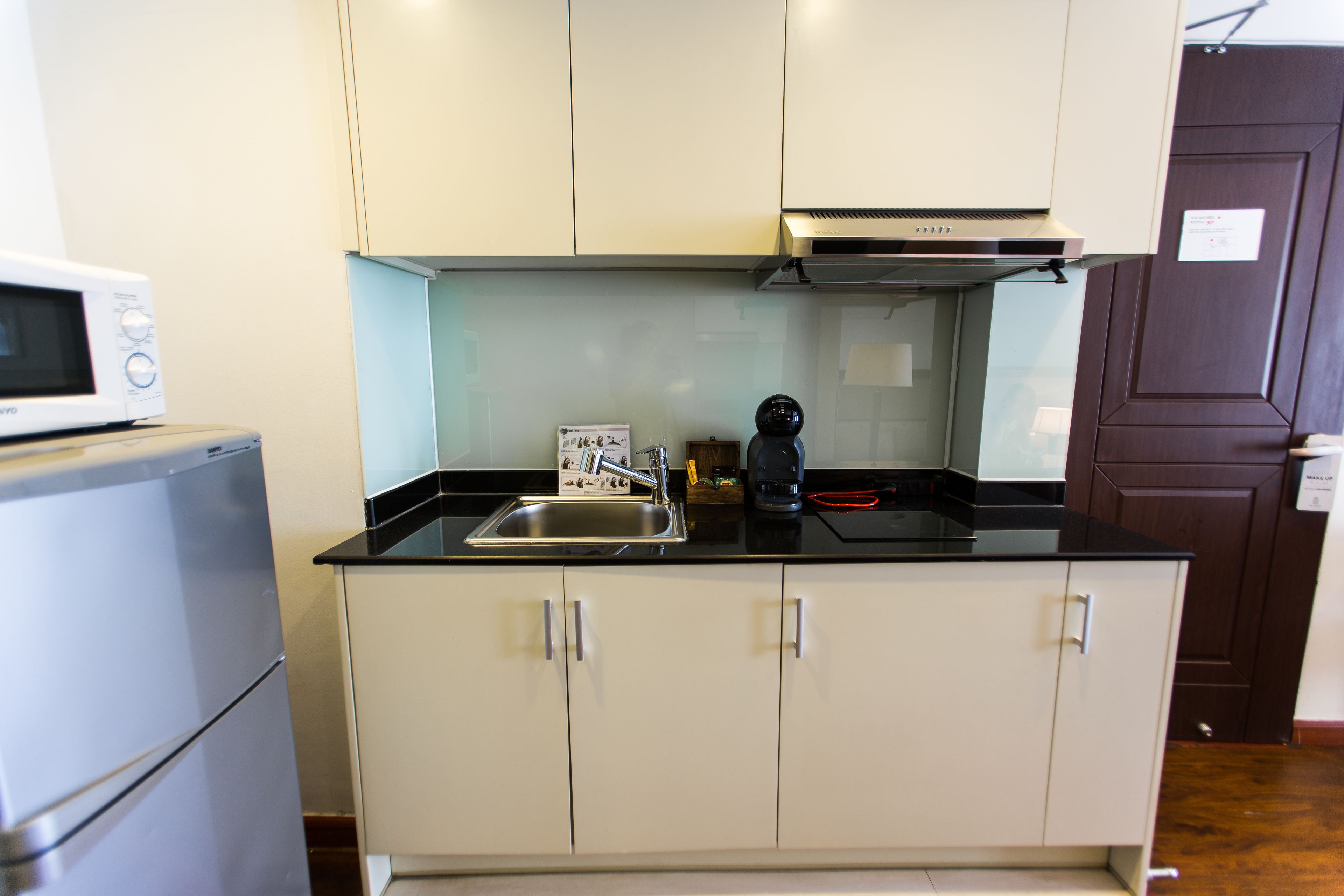 alcove suite | private kitchenette | mini-fridge, paper towels