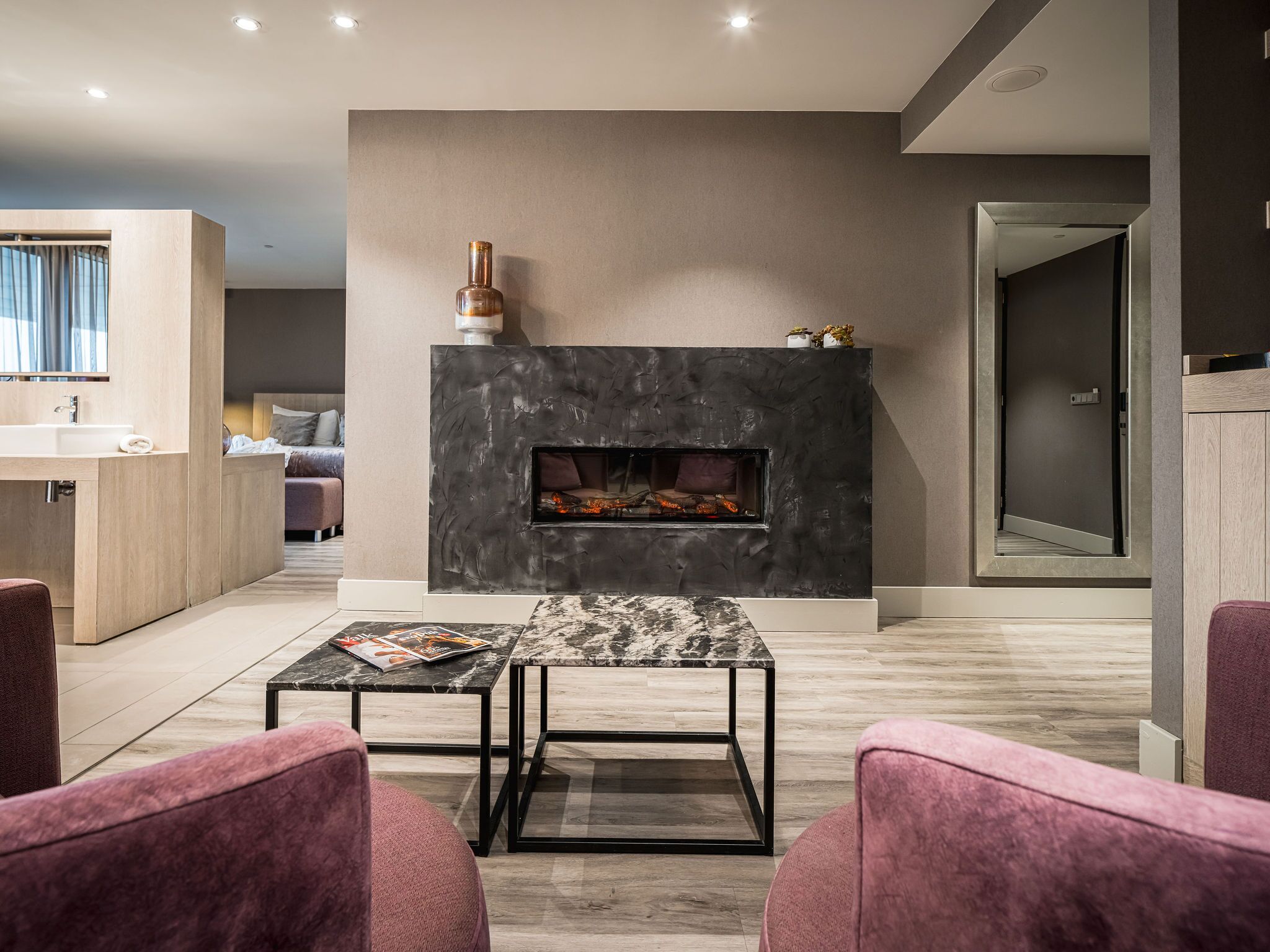 skyline suite | living area | 50-inch smart tv with cable channels, netflix, streaming services