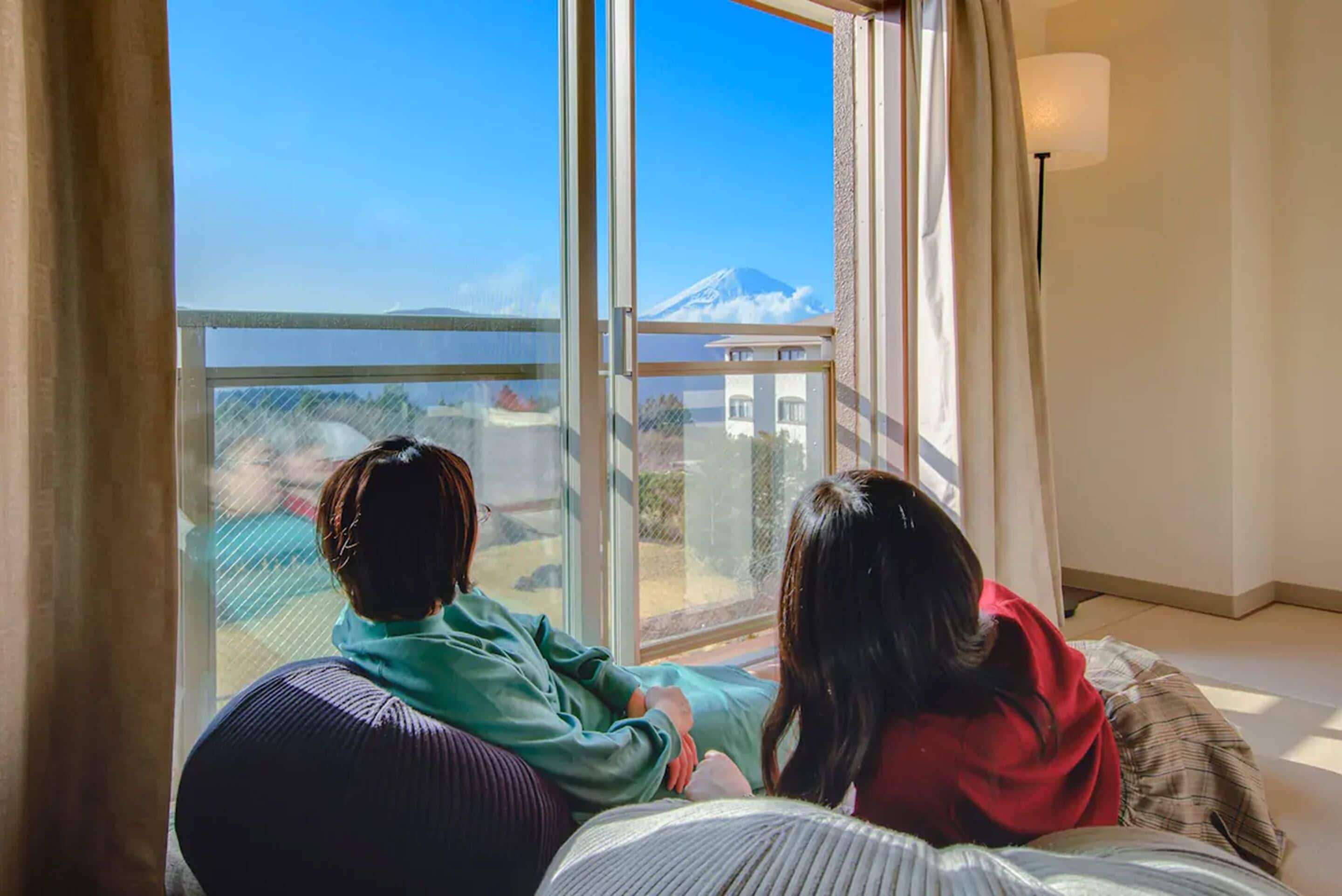 japanese western style room with mt. fuji view non smoking | in-room safe, blackout curtains, free wifi, bed sheets