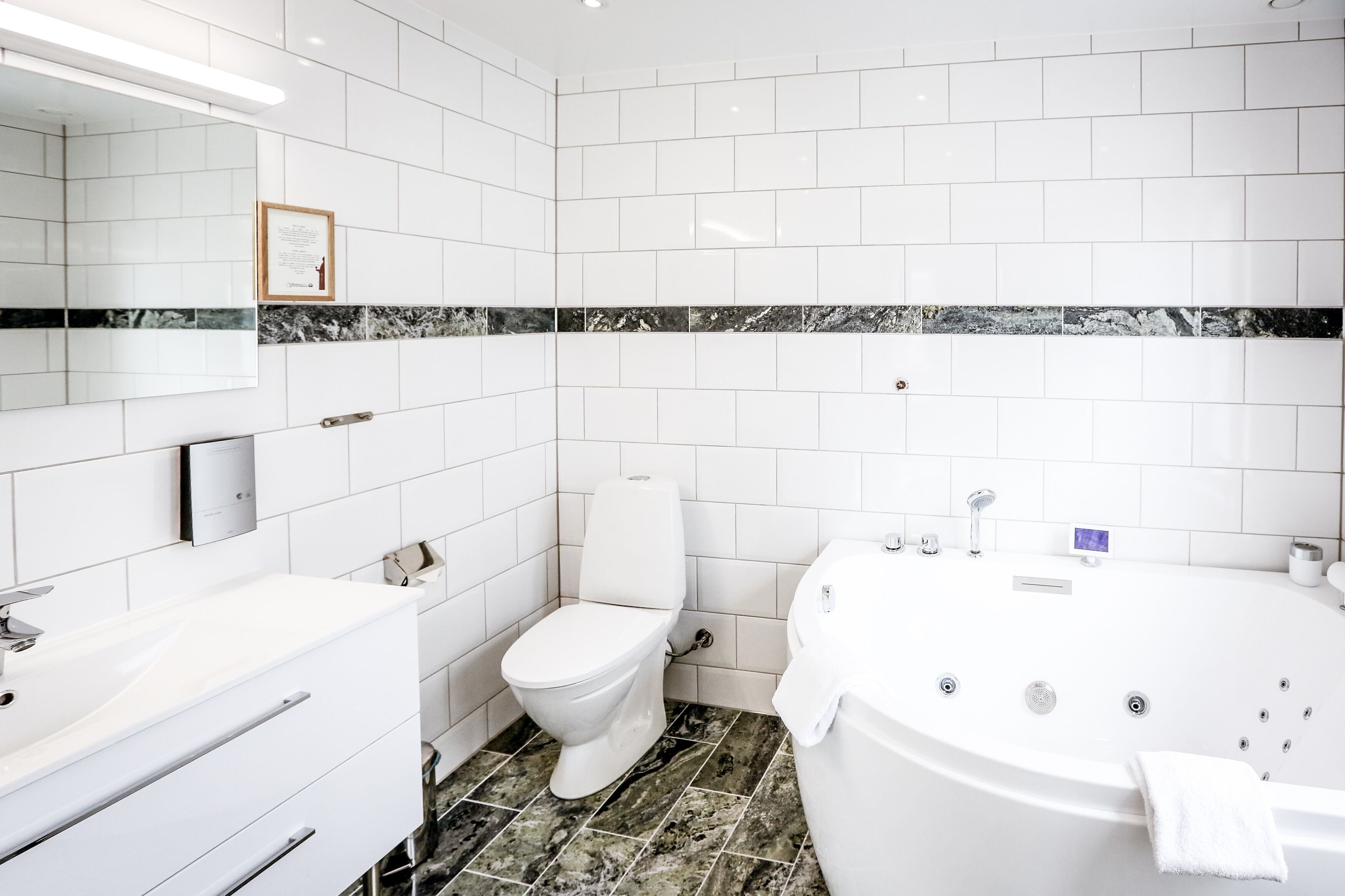 free toiletries, hair dryer, towels