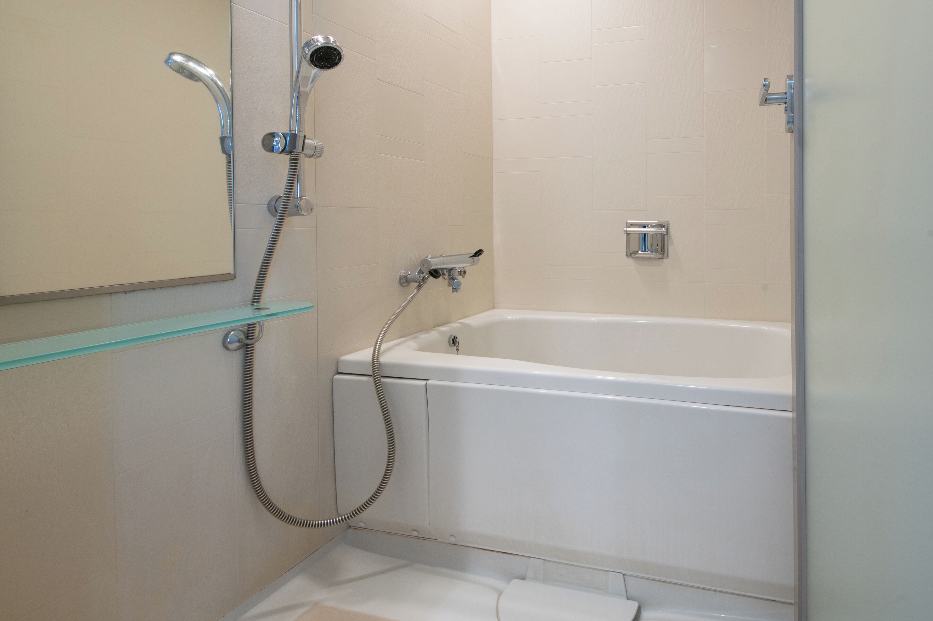 shower, rainfall showerhead, hair dryer, bathrobes