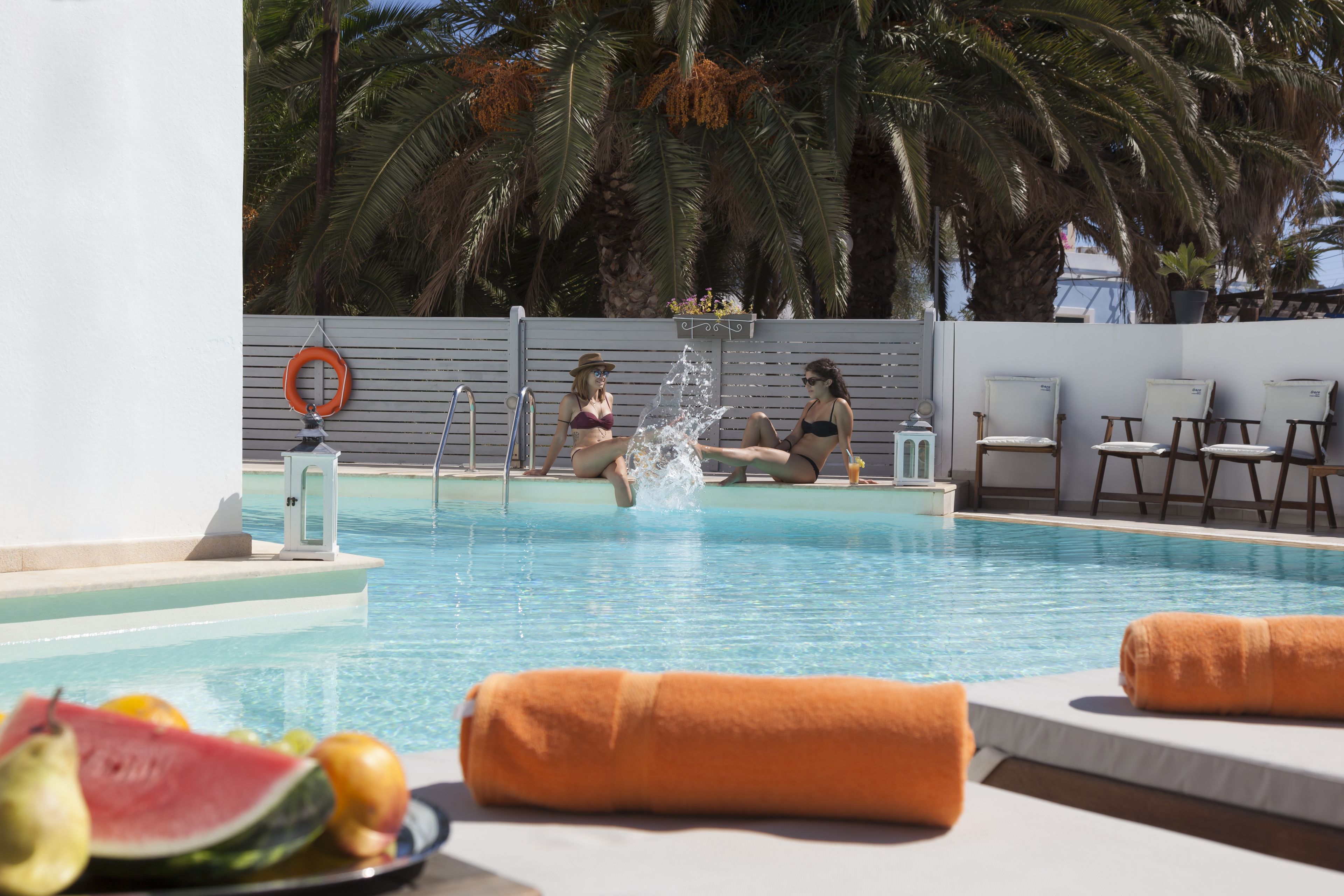 outdoor pool, pool umbrellas, pool loungers