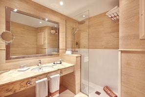 Hair dryer, bidet, towels, soap