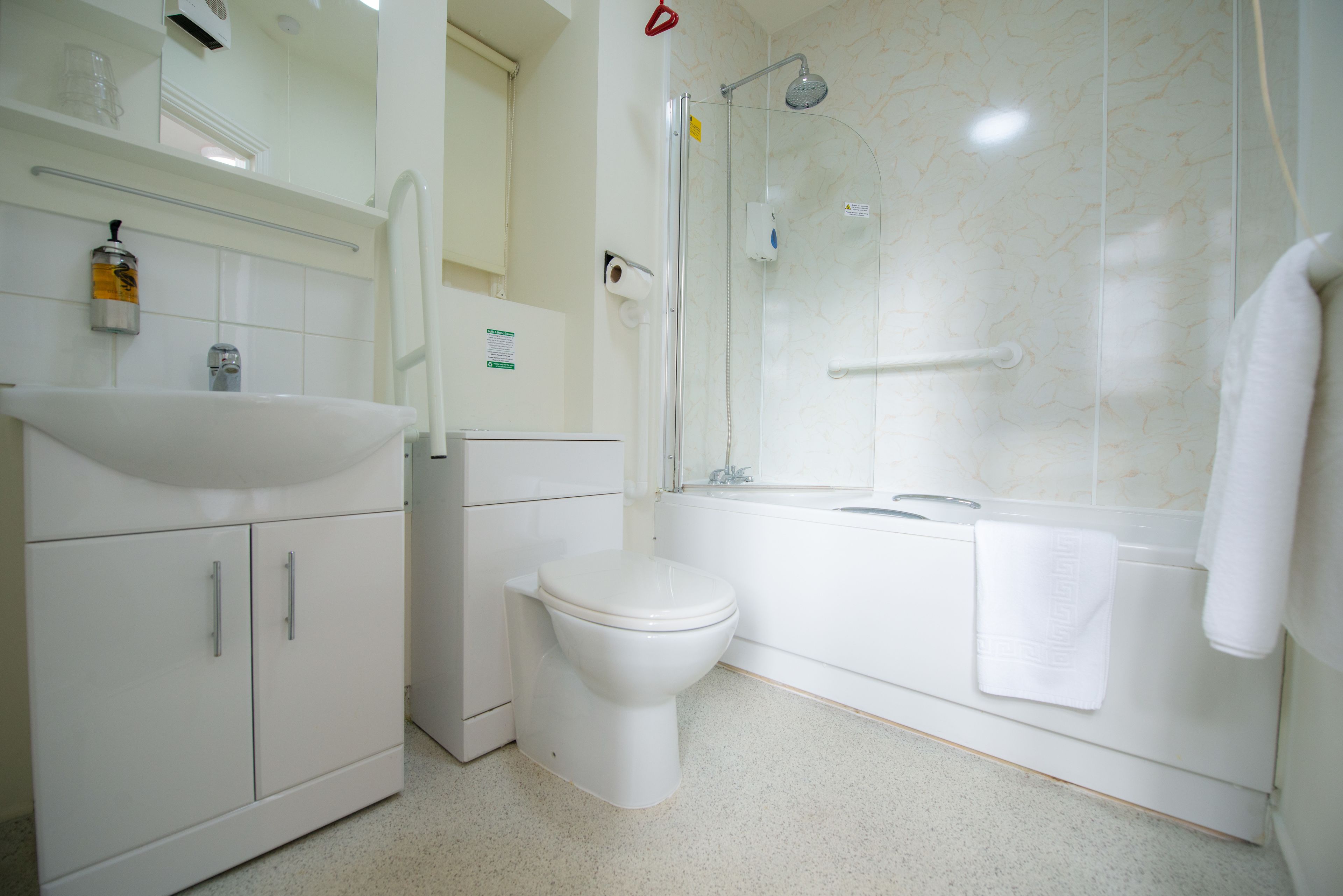 large double room | bathroom | shower, hair dryer, towels