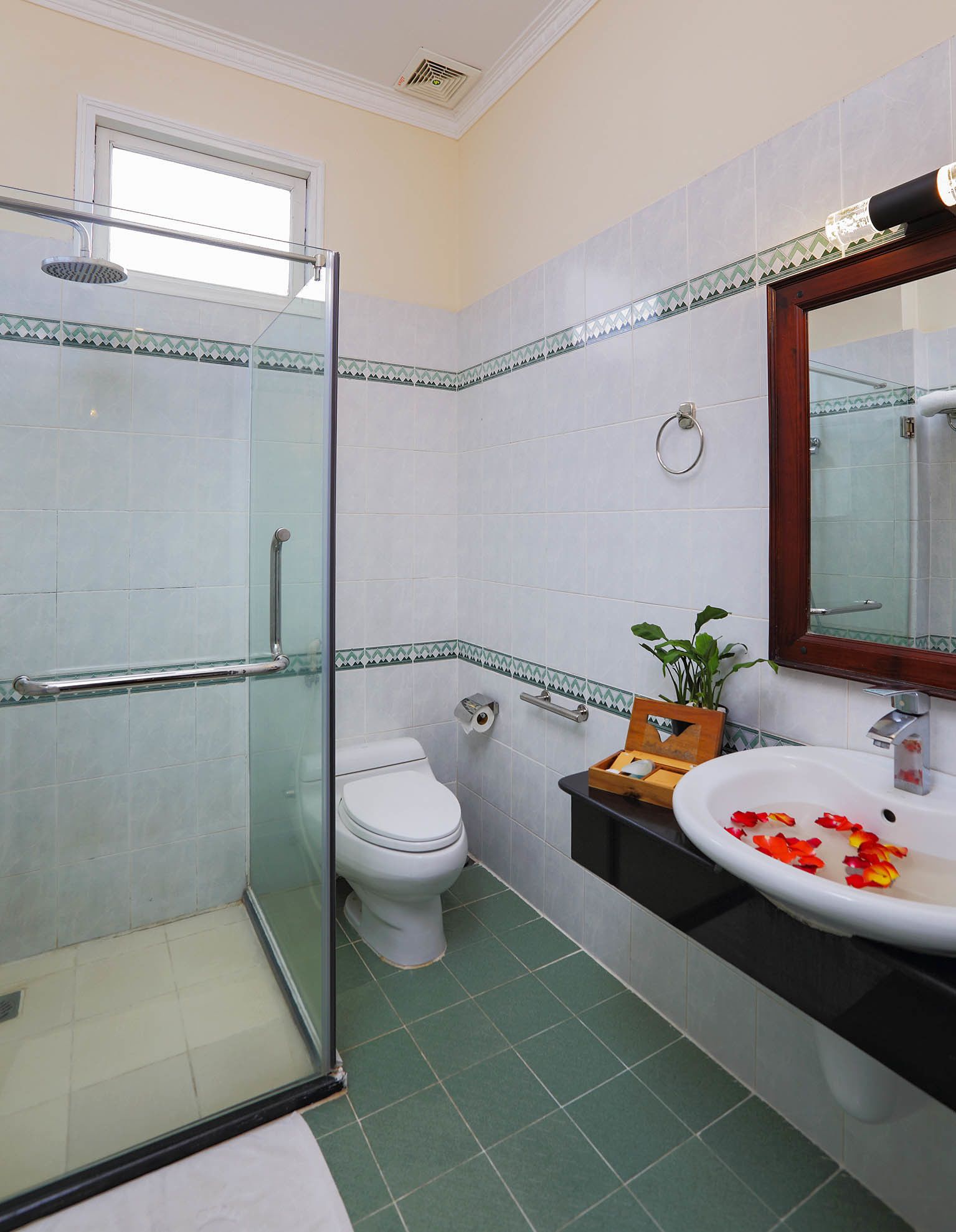 free toiletries, hair dryer, slippers, towels