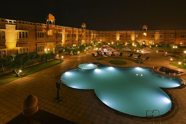 Outdoor pool, pool umbrellas, pool loungers