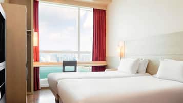 In-room safe, desk, laptop workspace, blackout curtains