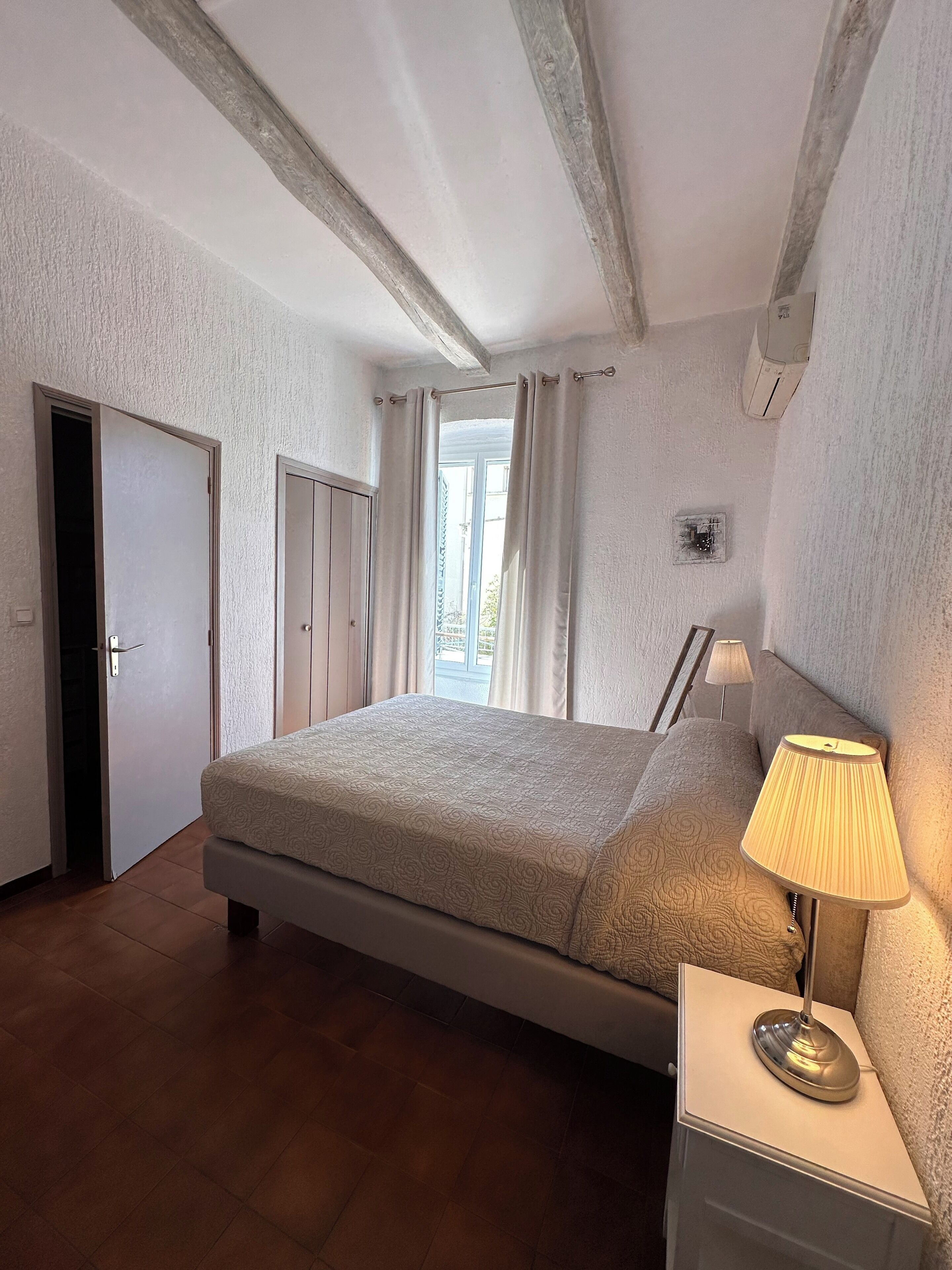 desk, blackout curtains, soundproofing, iron/ironing board