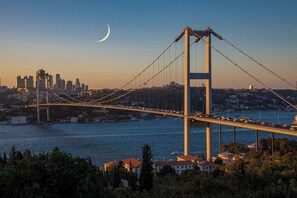 A large suspension bridge spanning a body of water with a city skyline in the background. - Nowy Efendi Hotel - Special Class (Istanbul)