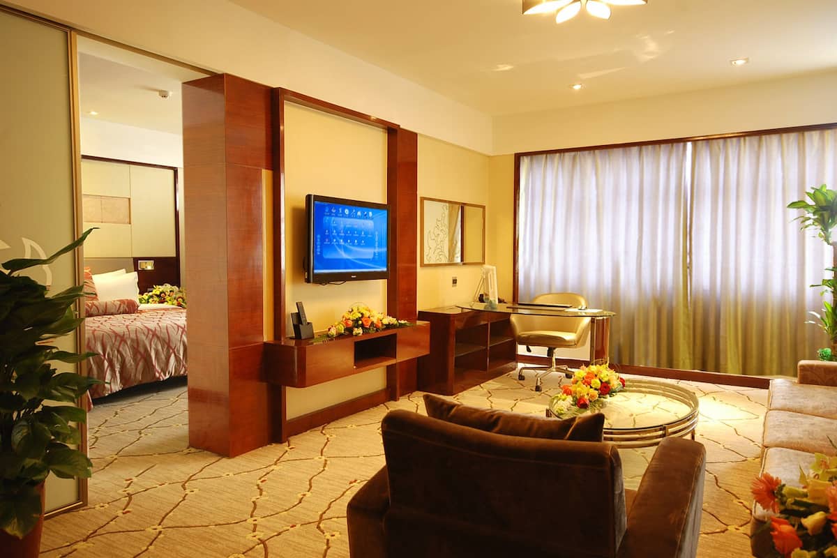 Suite Deluxe | Area soggiorno | TV LCD 28 pollici con canali satellitari, TV