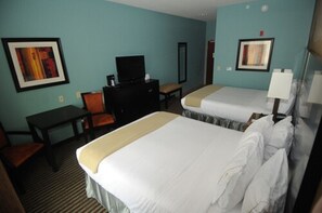 A hotel room with two beds, a desk, a chair, a television, and artwork on the walls. - Holiday Inn Express Somerset by IHG (Somerset)