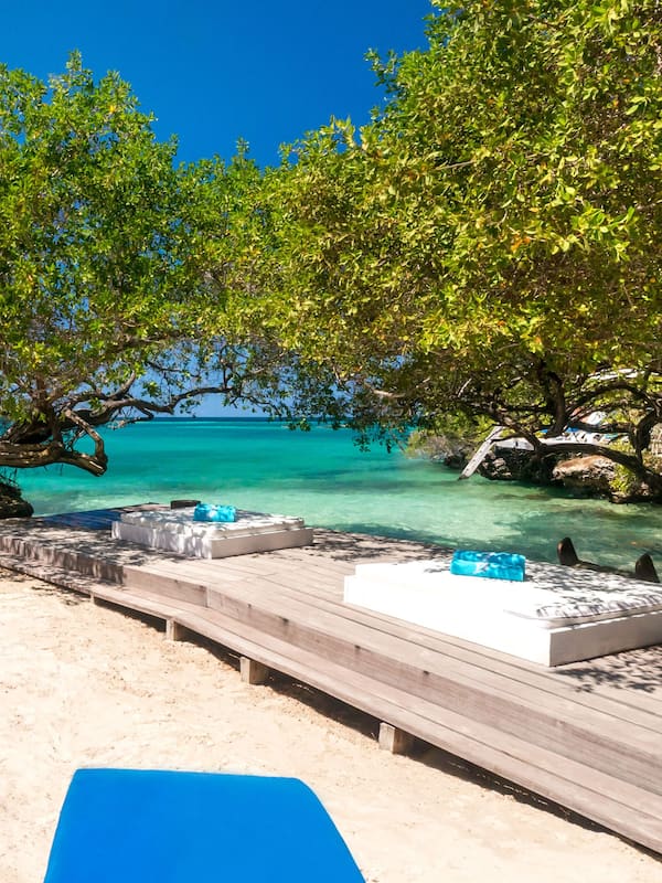 On the beach, sun loungers, beach umbrellas, beach towels
