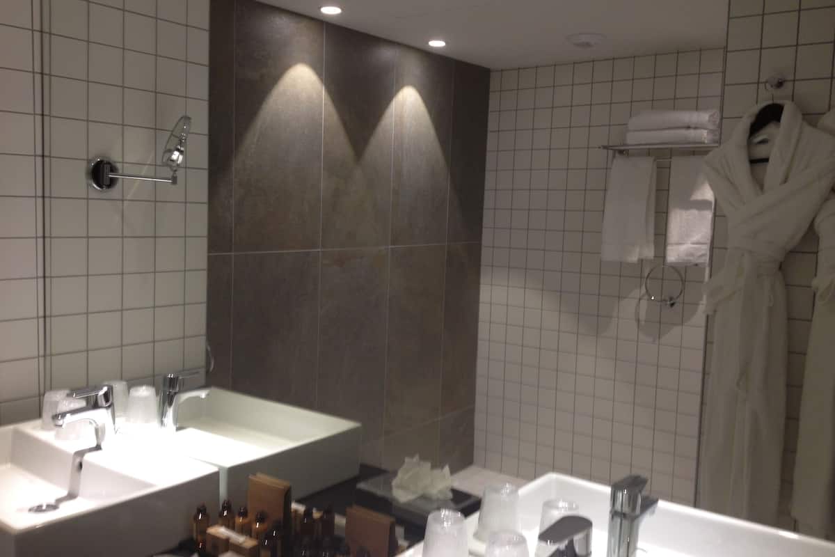 superior suite, 1 double bed with sofa bed | bathroom | eco-friendly toiletries, hair dryer, towels