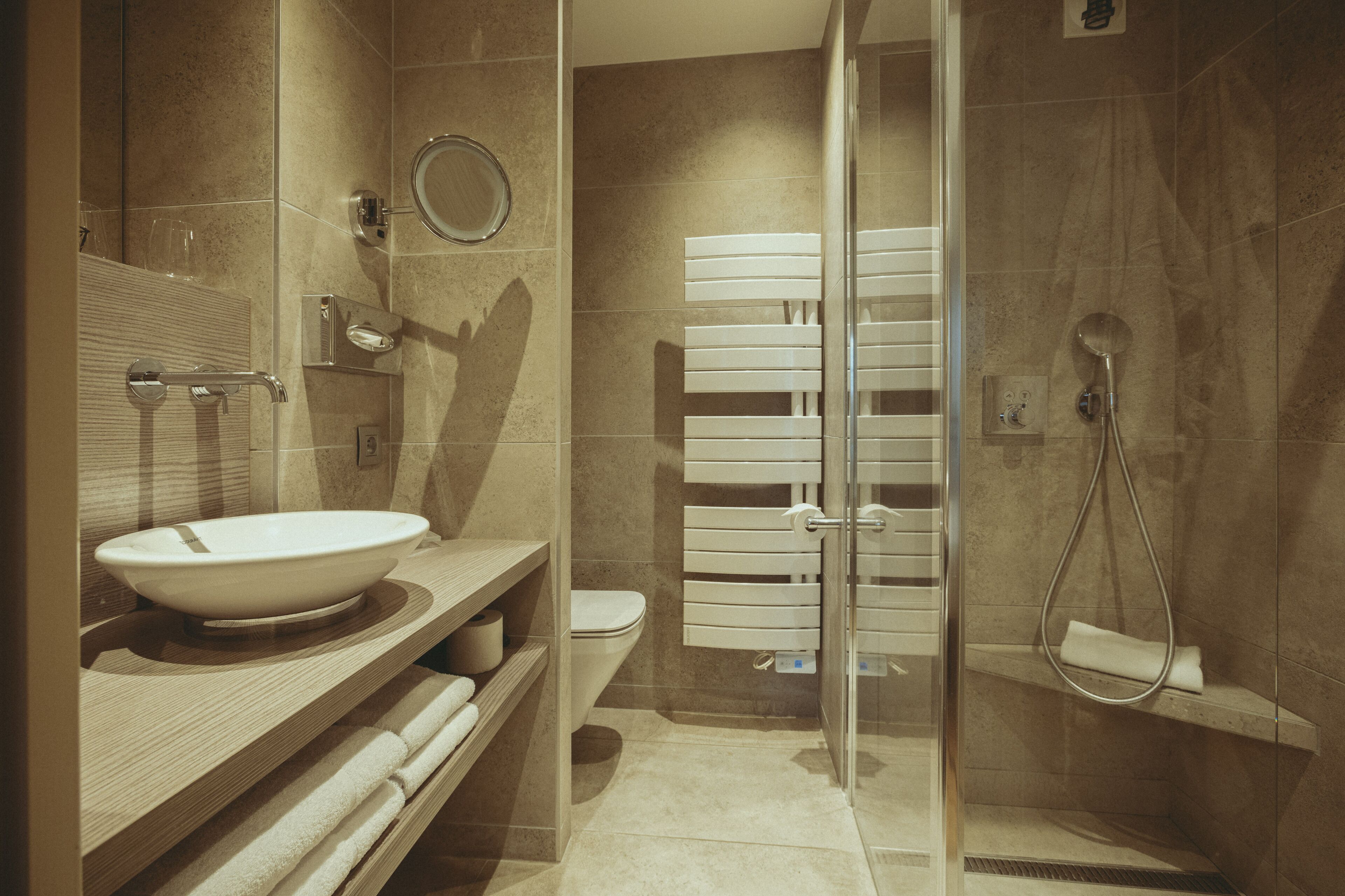 prestige double room | bathroom | designer toiletries, hair dryer, towels