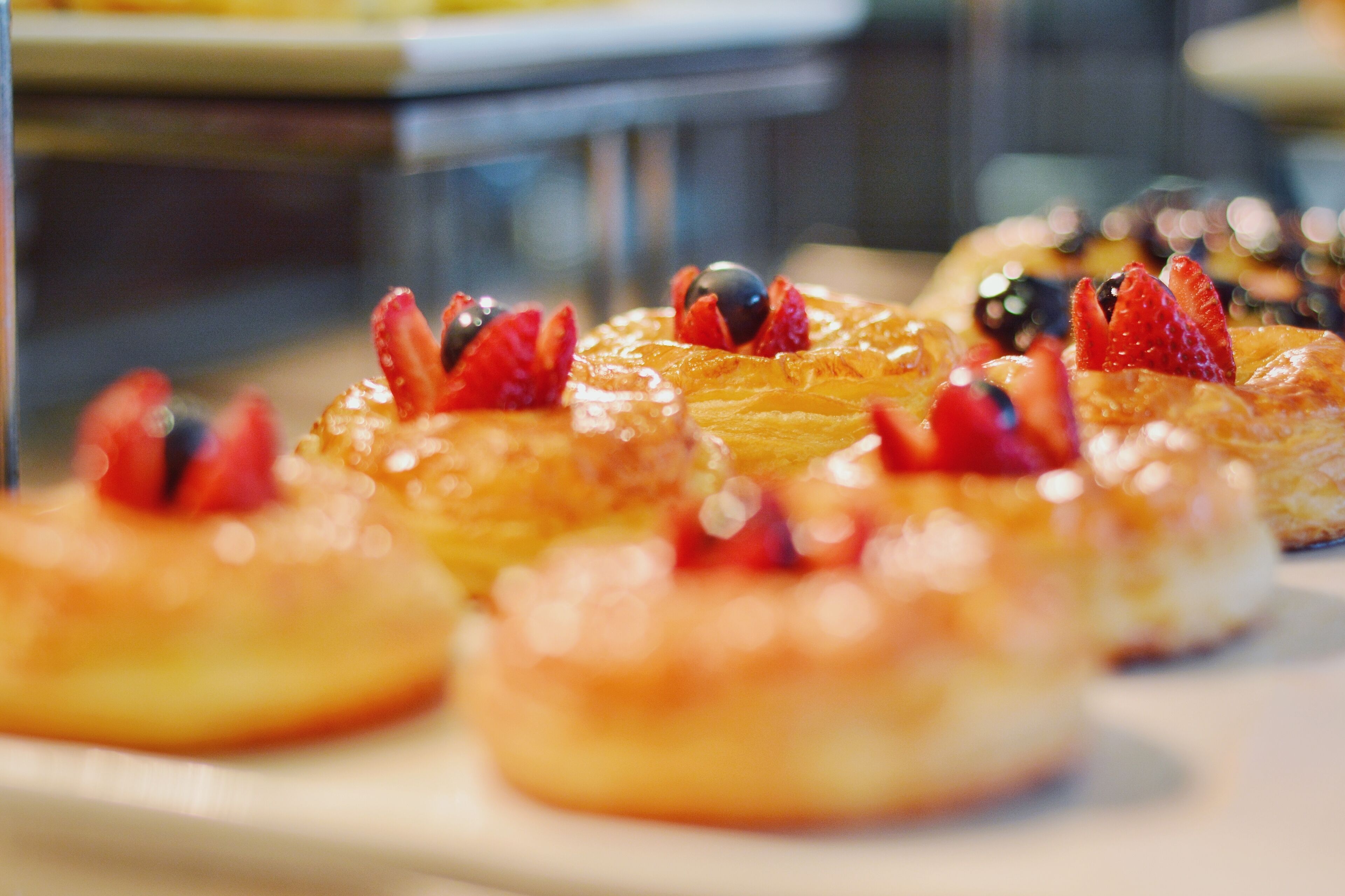 A variety of pastries on a tray.