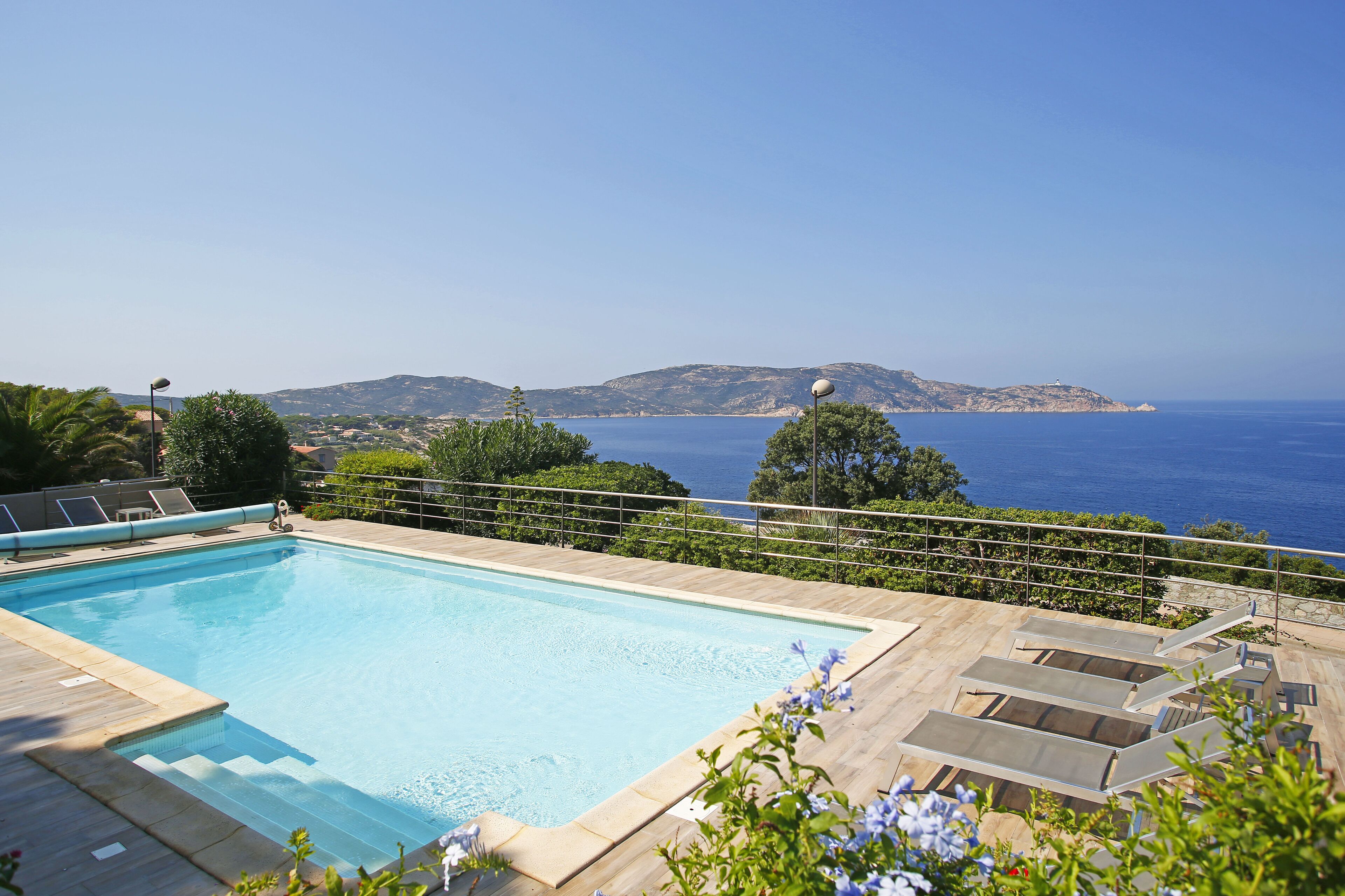 outdoor pool, pool loungers