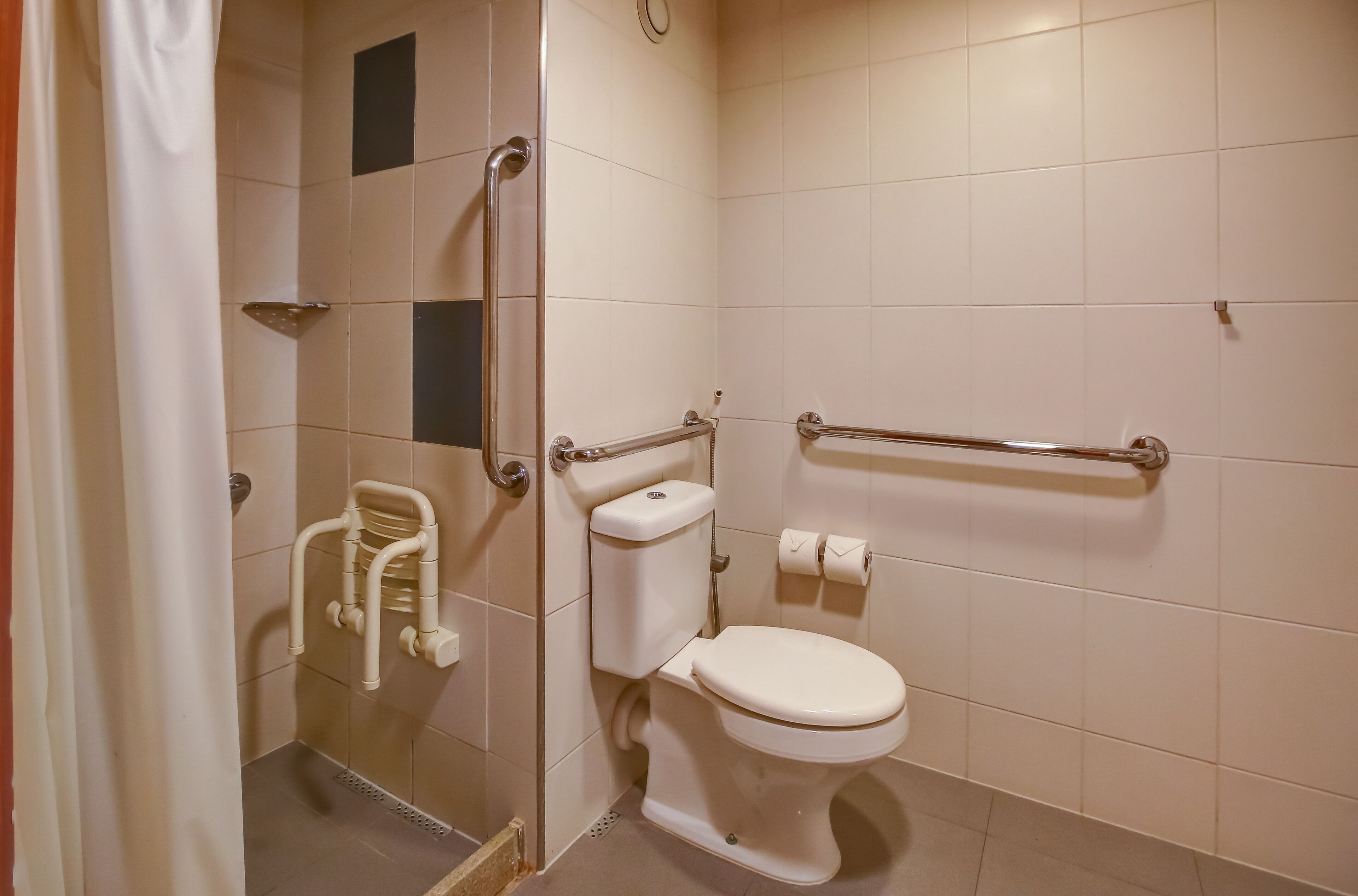 shower, eco-friendly toiletries, hair dryer, towels