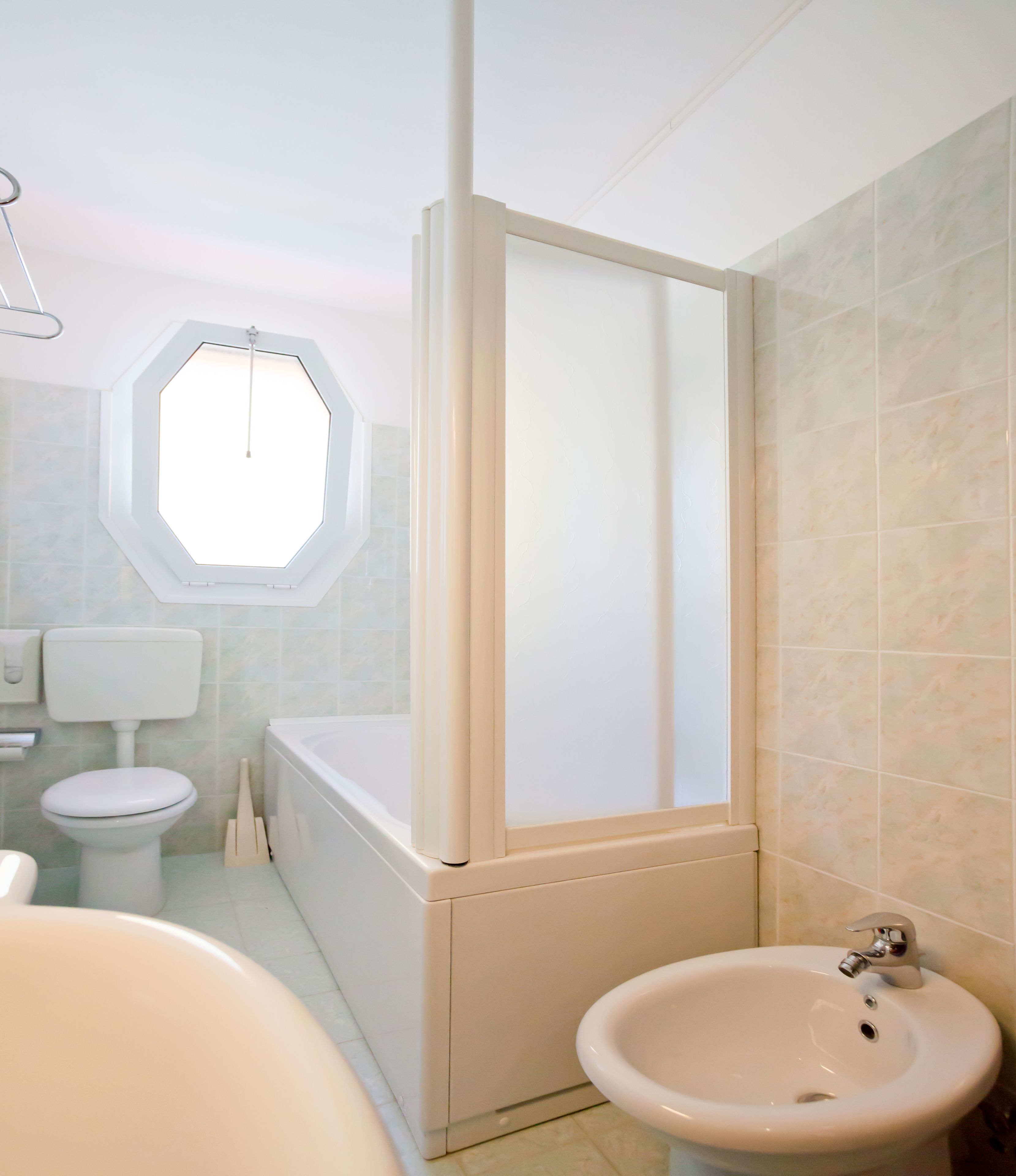 free toiletries, hair dryer, bidet, towels