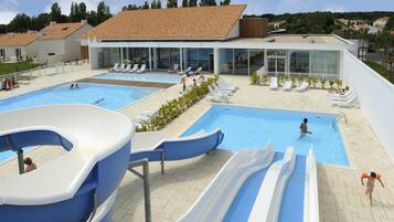 Indoor pool, outdoor pool, pool loungers
