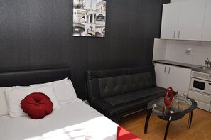 Familiestudio, 1 dobbeltseng med sovesofa | Allergitestet sengetøy, strykejern/-brett og barnesenger (inkludert)