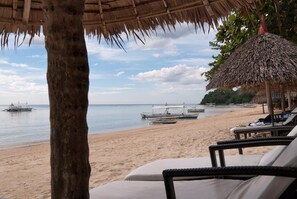 On the beach, free beach cabanas, sun loungers, beach umbrellas