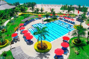 2 outdoor pools, open 10:00 AM to 7:00 PM, pool umbrellas, sun loungers